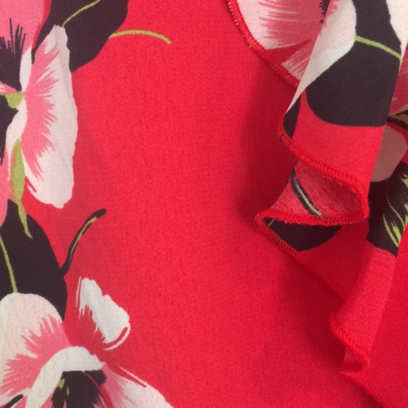 NWT Zara Red Floral Faux Wrap Ruffle Bodysuit Blouse - S - Picture 7 of 10